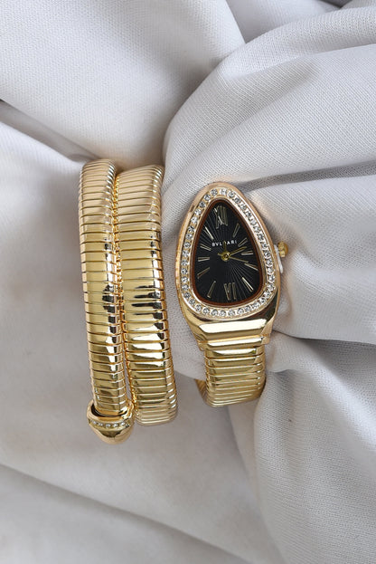 BVL SERPENTINE FULL STONE GOLD SPIRAL