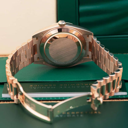 Rolex Day-Date 41 Fluted Bezel Rose Gold Green Dial