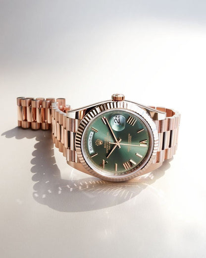 Rolex Day Date 41 Rose Gold Green Dial Japanese Automatic Mens Watch